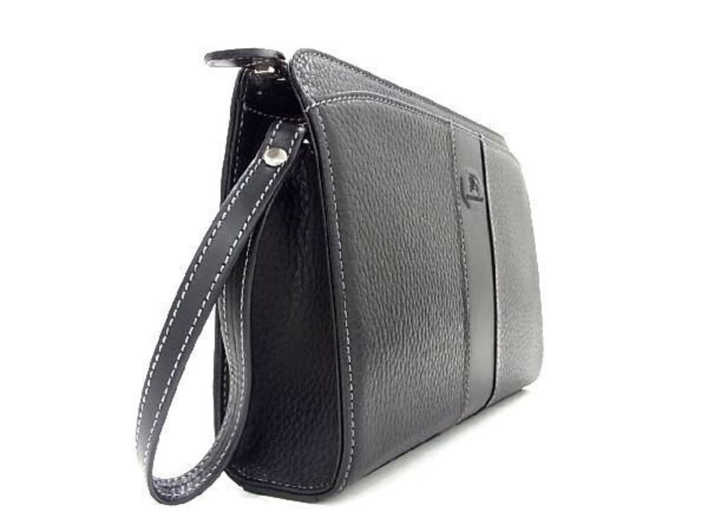 Burberry Bag Clutch Leather Black Shoulder Black